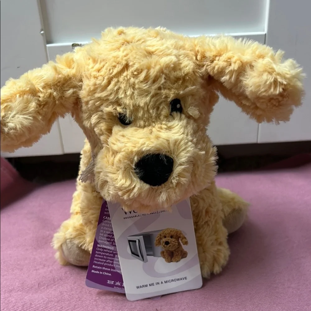 Warm Tan and Black Plush Dog Toy with Cuddly Texture